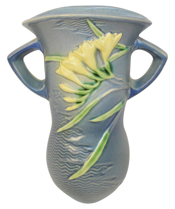 Roseville Pottery Freesia Blue Wall Pocket by JustArtPottery