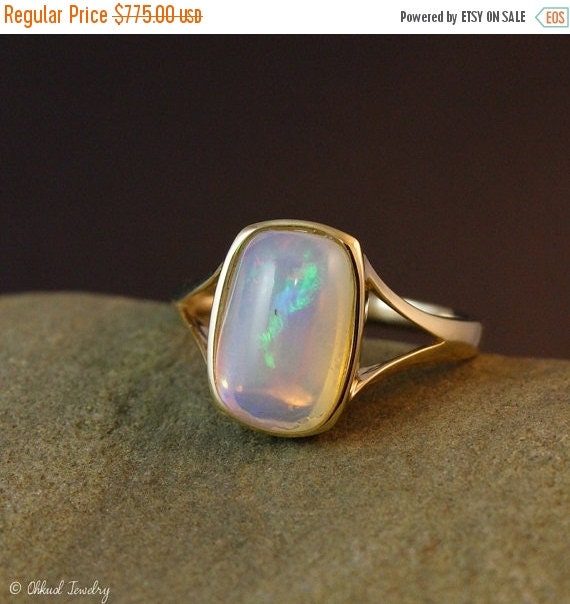 XMAS SALE Gold Colourful Australian Opal Ring - Emerald Cut ...