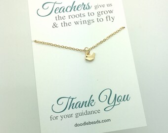 Teacher Gifts - Tiny bird charm necklace - silver or Gold Bird Necklace - choose carded "Teachers give...wings to fly" - gift for teacher