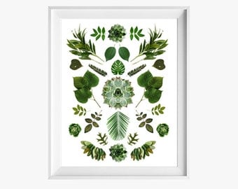 Green Collage 8x10 or 8.5x11. As seen in HGTV. Fine Art Photographic print. Minimalist. Natural Home Decor. Indoor garden botanical.