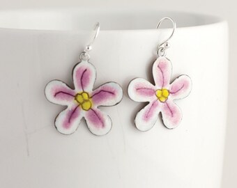 Dainty Pink and Yellow Flower Enamel Earrings