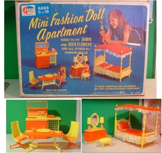 1970 Vintage DAWN Doll Apartment Furniture BEDROOM & Kitchen