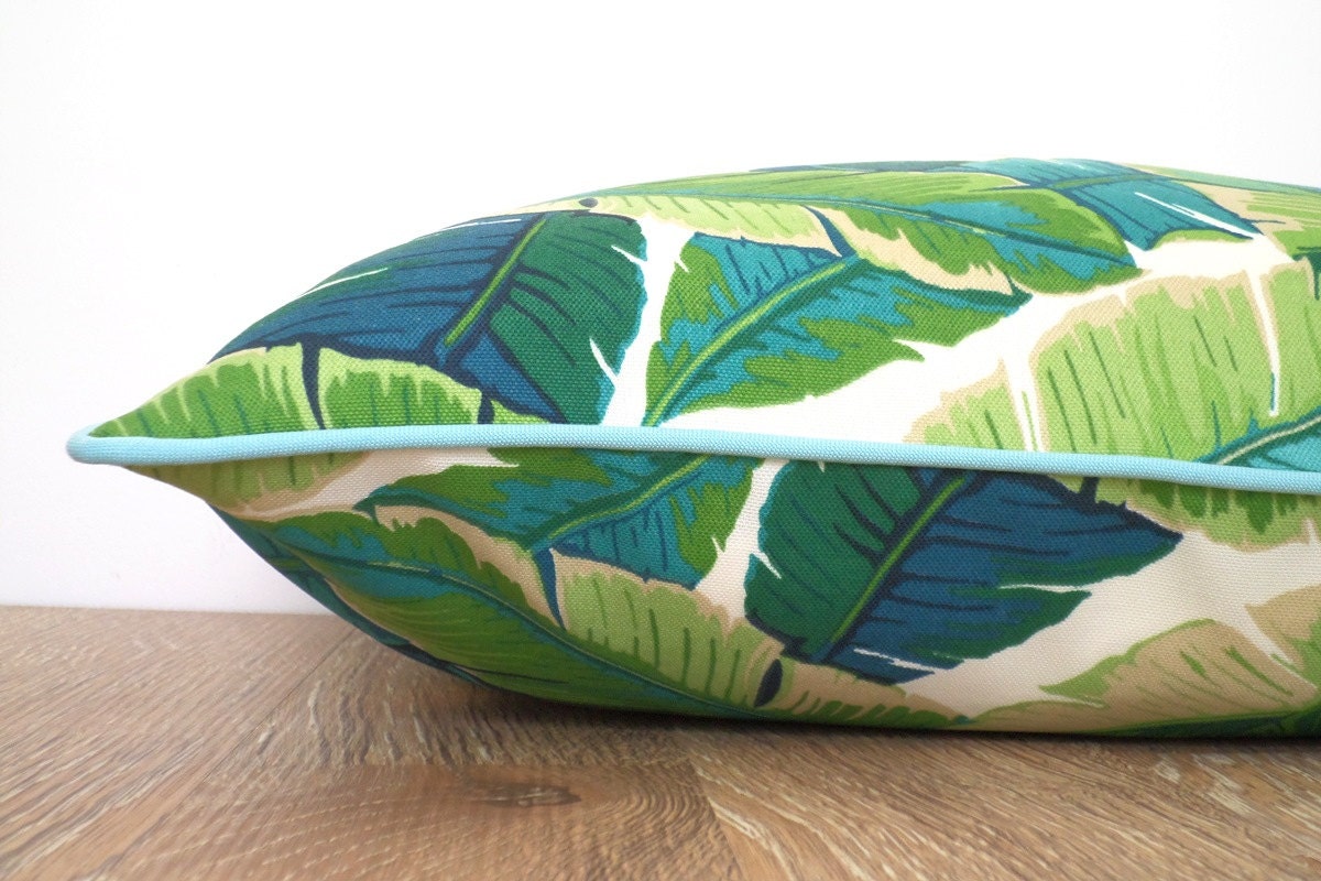Turquoise outdoor pillow cover green outdoor cushion palm