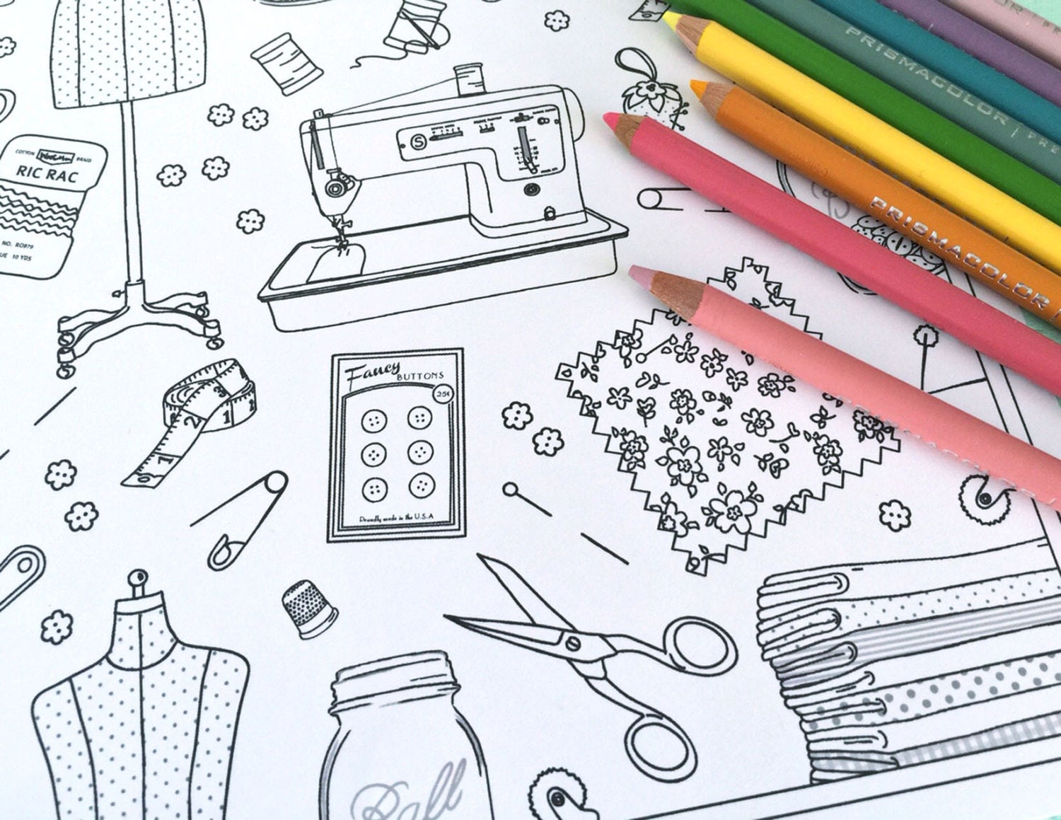 Download Printable SEWING SUPPLIES Coloring Page Digital File Instant