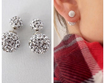 Double side Earring, Stud earrings Double stud earrings, Double crystal earrings, Double side earrings, Double pave stud earrings, stud