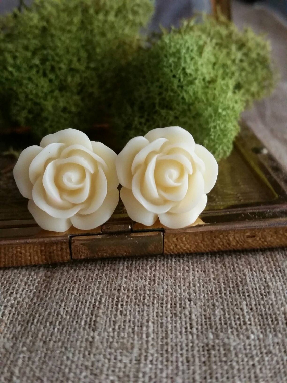 Wedding Gauges Bridal Plugs Flower Plugs Cream Roses