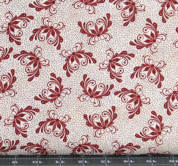 Red Floral on Ivory Cotton Quilt Fabric for Sale