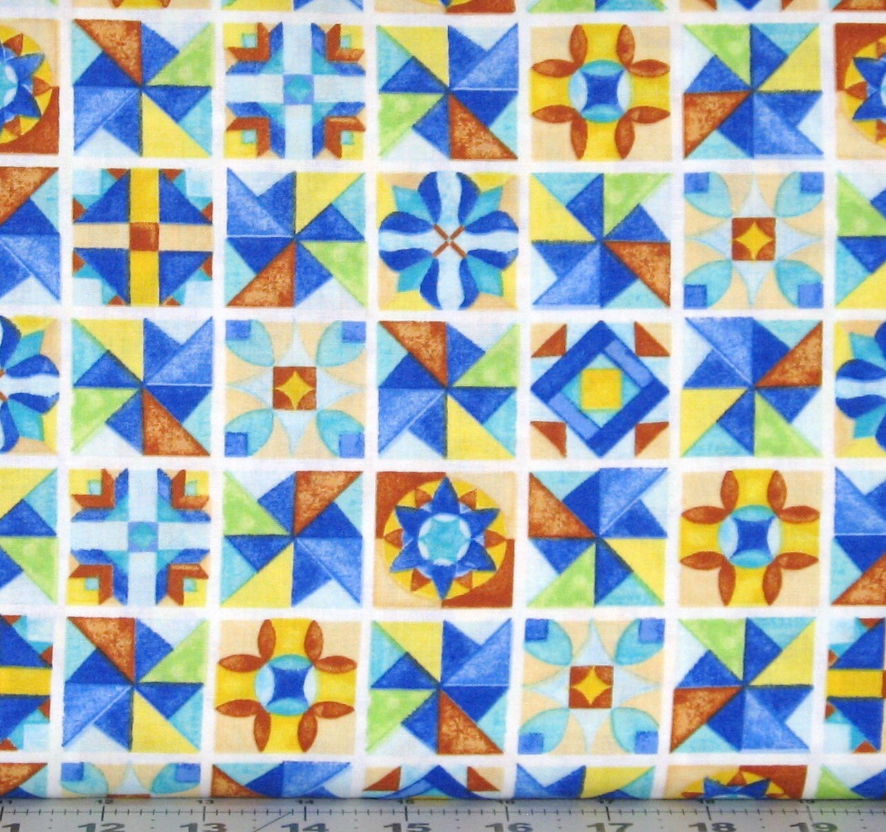 Multicolored Quilt Blocks Cotton Quilt Fabric for Sale Red