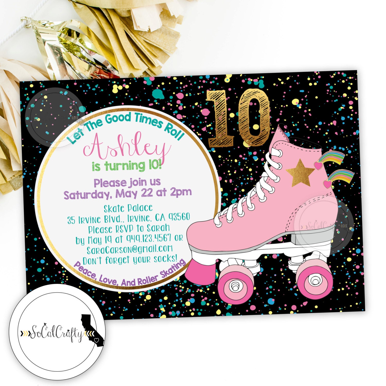 Roller Skating Birthday Party Invitation Roller Skates