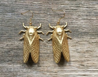 Handmade giant cicada Earrings // made in USA // gold plated ear wires // bug insect entomologist entomology