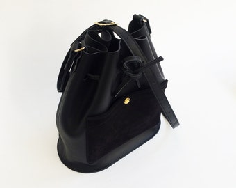Black bucket bag, leather bucket bag, shoulderbag, women's bag, black leather bag