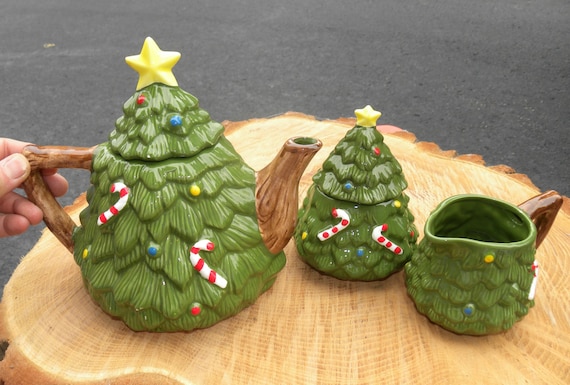 Christmas Tree Teapot Set / Creamer And Sugar Set / Christmas Christmas Tree Teapot Set / Creamer And Sugar Set / Christmas