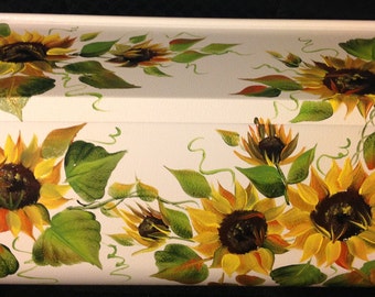 ws hand Painted wall mount mailbox, RUSTIC SUNFLOWERS, horizontal or vertical, black or white