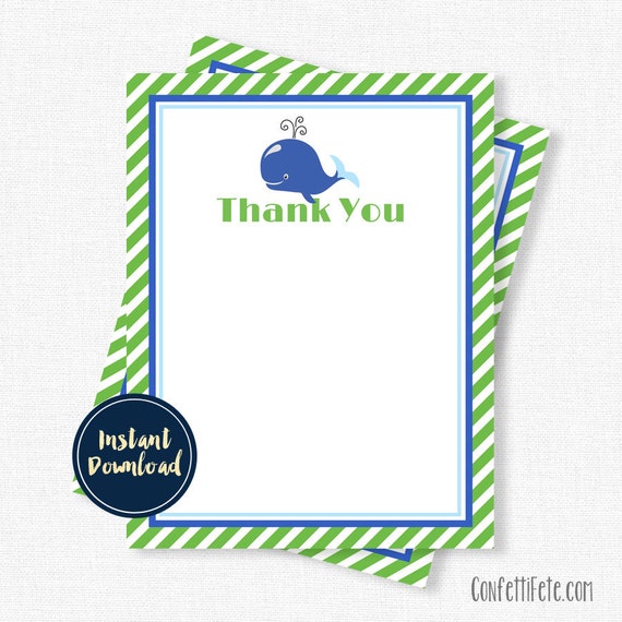 Whale Thank You Cards, Birthday Thank You Cards, Nautical Thank You Cards, Boy Thank You Cards Printable INSTANT DOWNLOAD Il_570xn