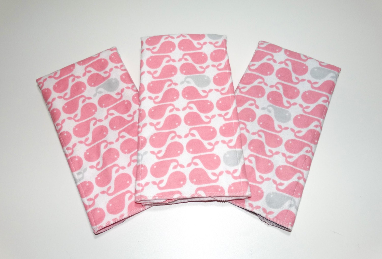 Pink whales baby girl soft burp cloths set of 3 flannel and