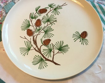 Vintage Dinner Plate Pine Cone Pine Tree Made in The USA #3921