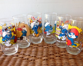 1980s Vintage Smurf Tumblers / Glassware / Wallace Berrie & Co. 1982/1983