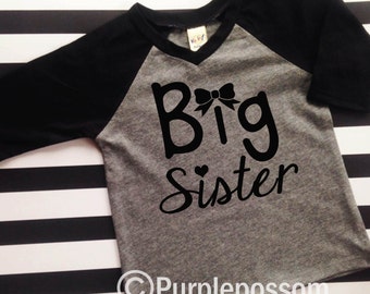 Big Sister Shirt raglan shirt big sister announcement shirt big sister bow shirt pregnancy announcement shirt raglan sleeve