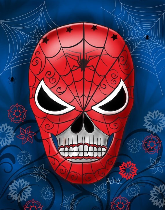 Spider Man Sugar Skull Portrait Digital Artwork by Ardras Art