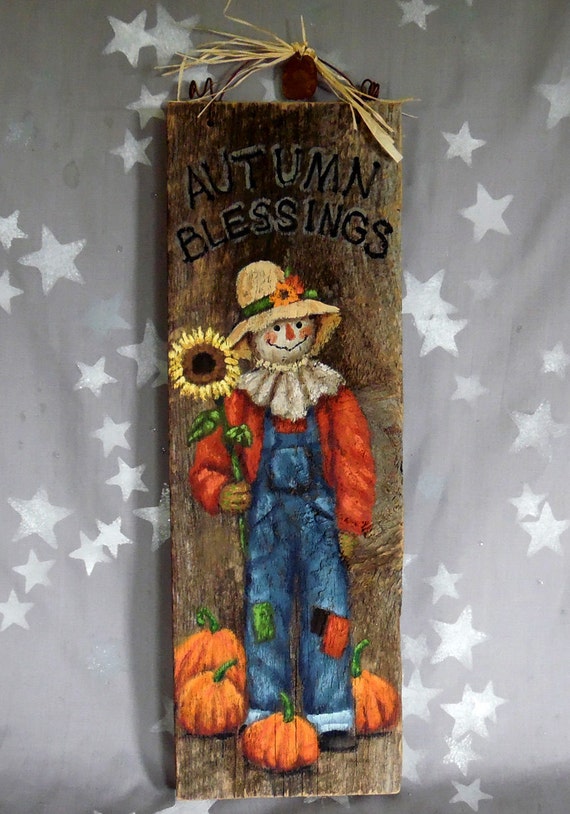 Autumn blessings scarecrow hand painted on barnwood 5