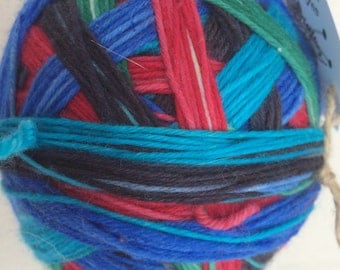 Aqua, Blue, Green, Black and Red Self Striping Sock Yarn Superwash Merino Sport Weight