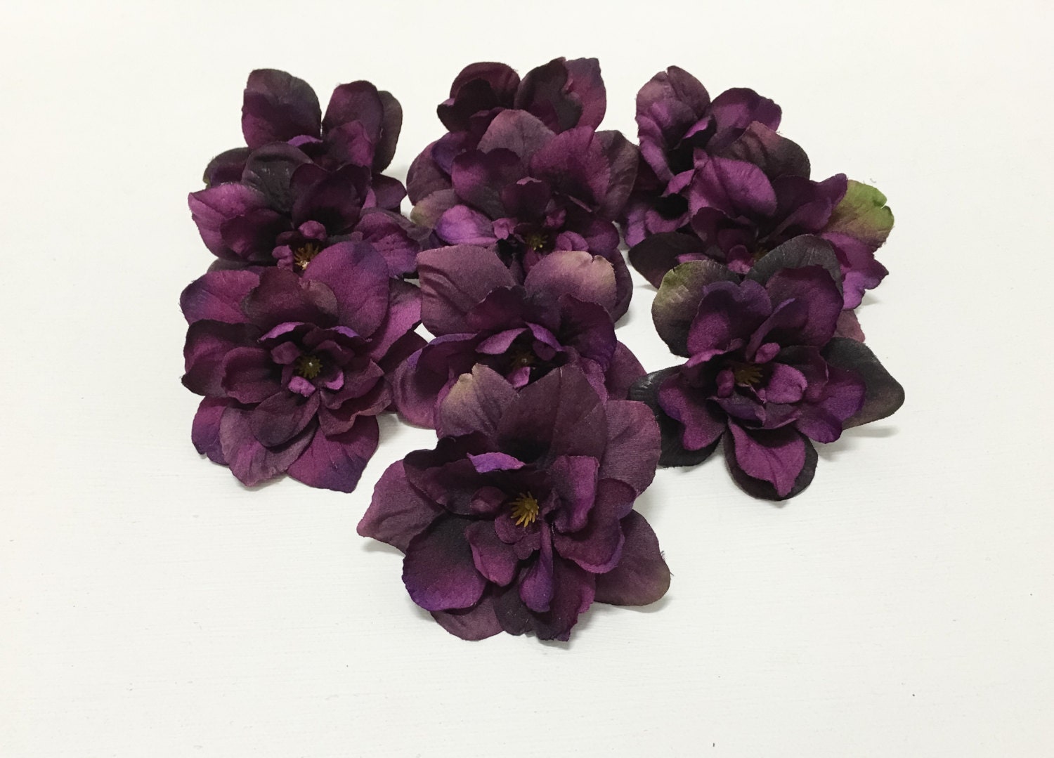 Silk Flowers 10 Delphinium Blossoms in Eggplant Purple 3