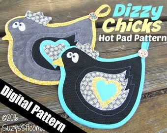 chicken, hen, rooster, hot pad, quilted, pot holder, digital pattern, pattern, diy, sewing, quilting