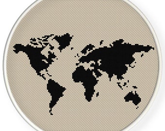 Map Of The World Hand Embroidery Patterns INSTANT DOWNLOAD,Free shippingCounted Cross-Stitch PDF,world map ,2 patterns 1 price ,zxxc0628