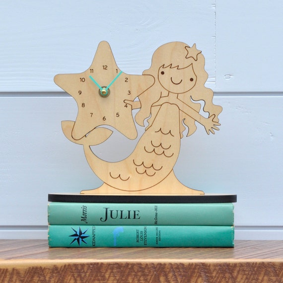 Mermaid Clock Kids Shelf Clock Ocean Nursery by graphicspaceswood