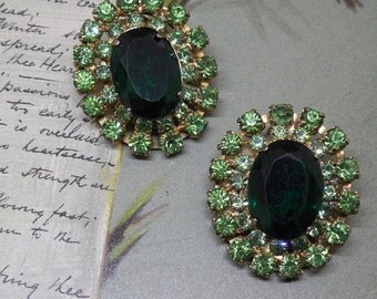 Juliana Green Stone Rhinestone Clip On Earrings NY6