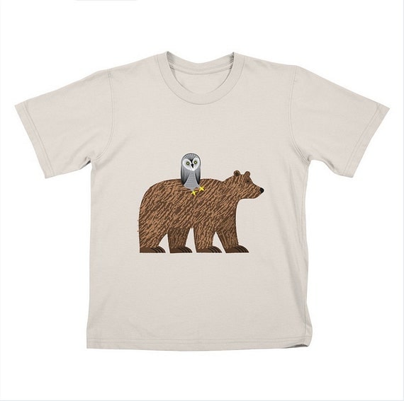 The Owl and The Bear - Childrens - T-shirt / Tee / Kids / Youth - Stone / Lemon Yellow / White by Oliver Lake - iOTA iLLUSTRATION
