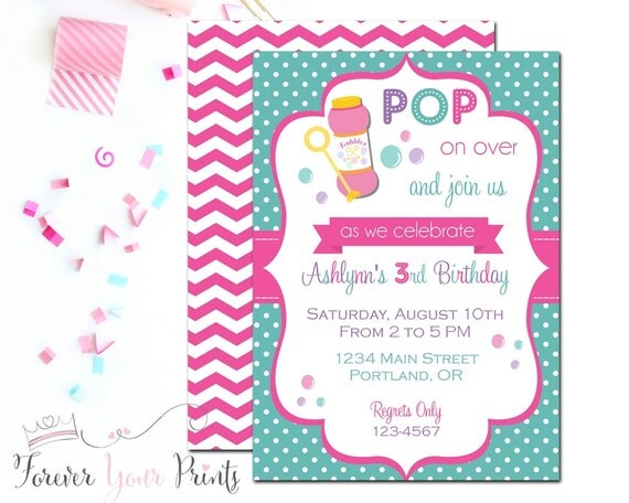 Bubble Party Invitation, Bubble Party Invite, Bubble Party Invite, Bubble Birthday, Bubble Invitation, Girls Birthday Invitation, Teal Pink Il_570xn