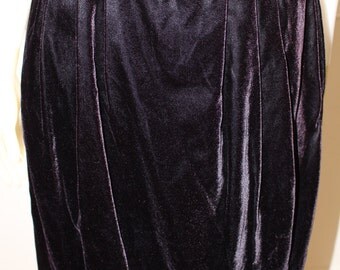 SALE Vintage 1980's Chocolate Brown Velvet Midi Skirt M