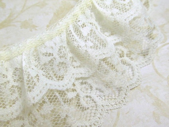 Ivory Double Layer Ruffled 2 Inch Lace Trim by the by OdysseyCache