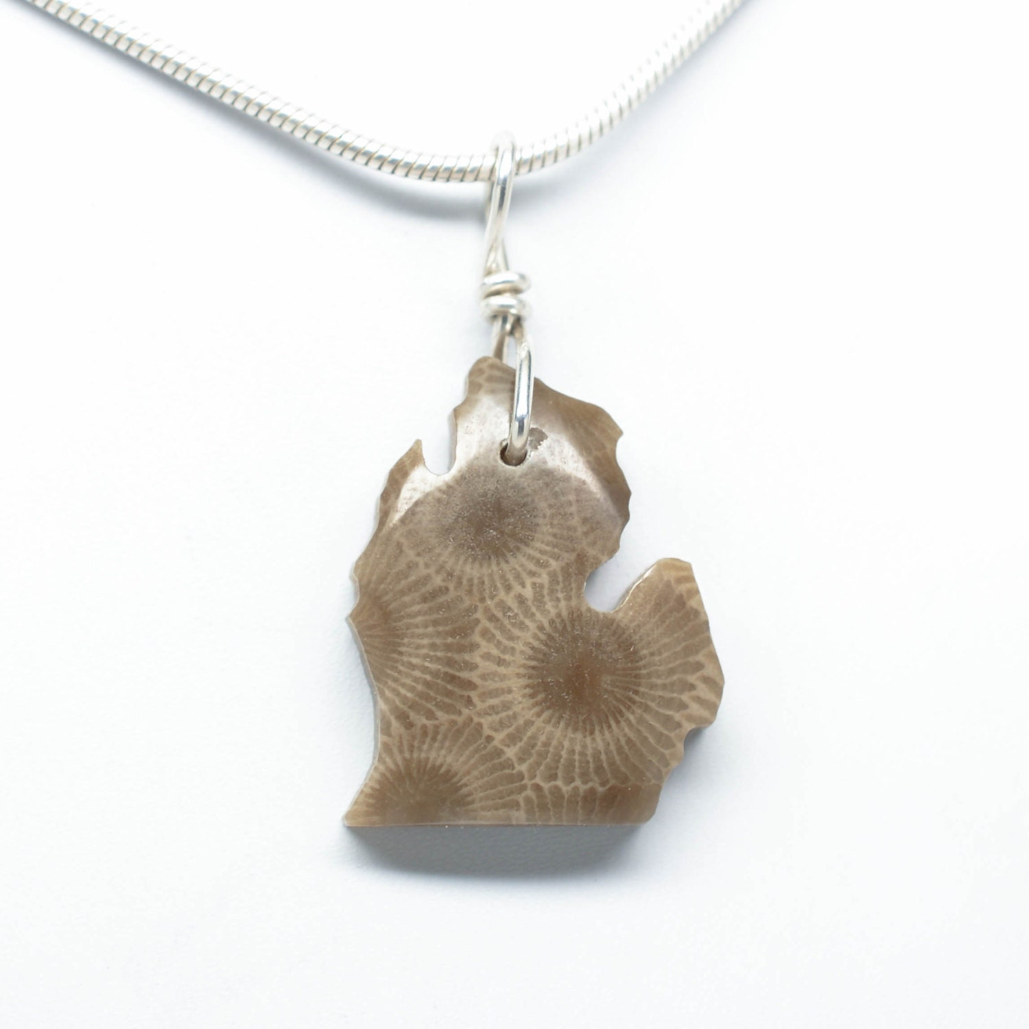 Michigan Shape Petoskey Stone Pendant Lower Peninsula