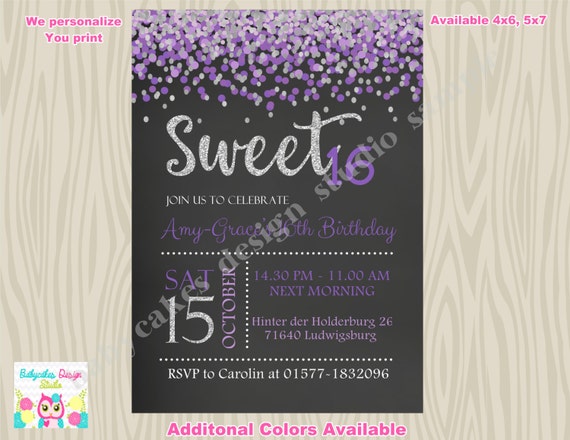 Sweet 16 Invitation Purple and Silver sweet 16 birthday