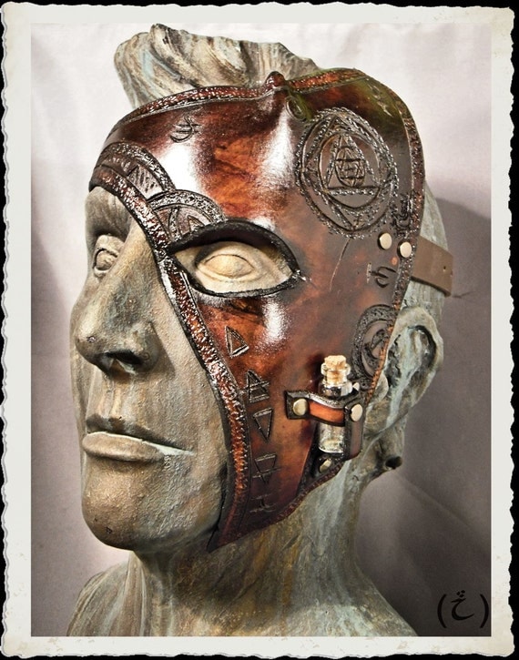 Brown leather half mask - Alchemist - by ILeatherCraft steampunk buy now online