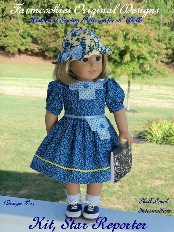 PDF Sewing Pattern- Kit, Star Reporter / Sewing Pattern for Dress & Hat for American Girl Kit, Ruthie, Molly or other 18" Dolls