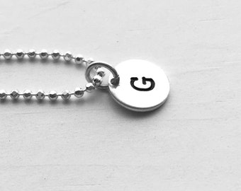 Initial Necklace, Sterling Silver, Personalized Jewelry, All Letters Available, Hand Stamped Jewelry, Letter G Necklace, Initial Charm