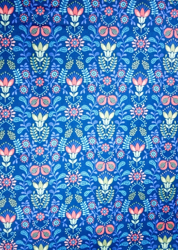 Norwegian floral fabric blue Norwegian fabric from by RomiWstudio