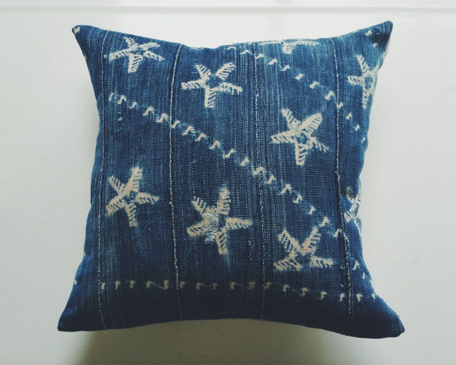 Indigo Mudcloth Pillow Cover with Stars by habitationBoheme