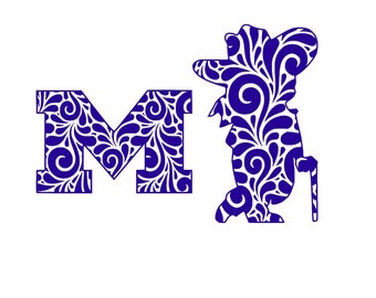 Swirl Ole Miss Rebel SVG or Silhouette Instant Download