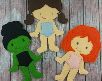 Dorothy and the witches Felt Doll set, Non Paper Doll, flat felt doll, Oz inspired, Good witch, bad witch