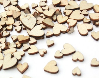 100 Tiny Wooden Hearts . Wedding Confetti . heart confetti rustic wedding decor small wood heart