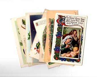 12 Antique Religious Christmas Postcards - Vintage Christmas Crafts, Scrapbooking, Collage, Decor, December Daily Supplies