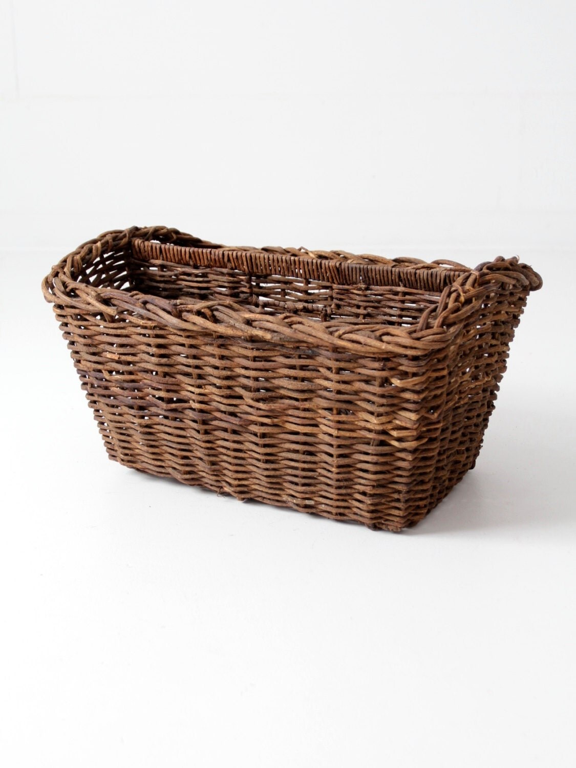 antique basket two compartment divided gathering basket