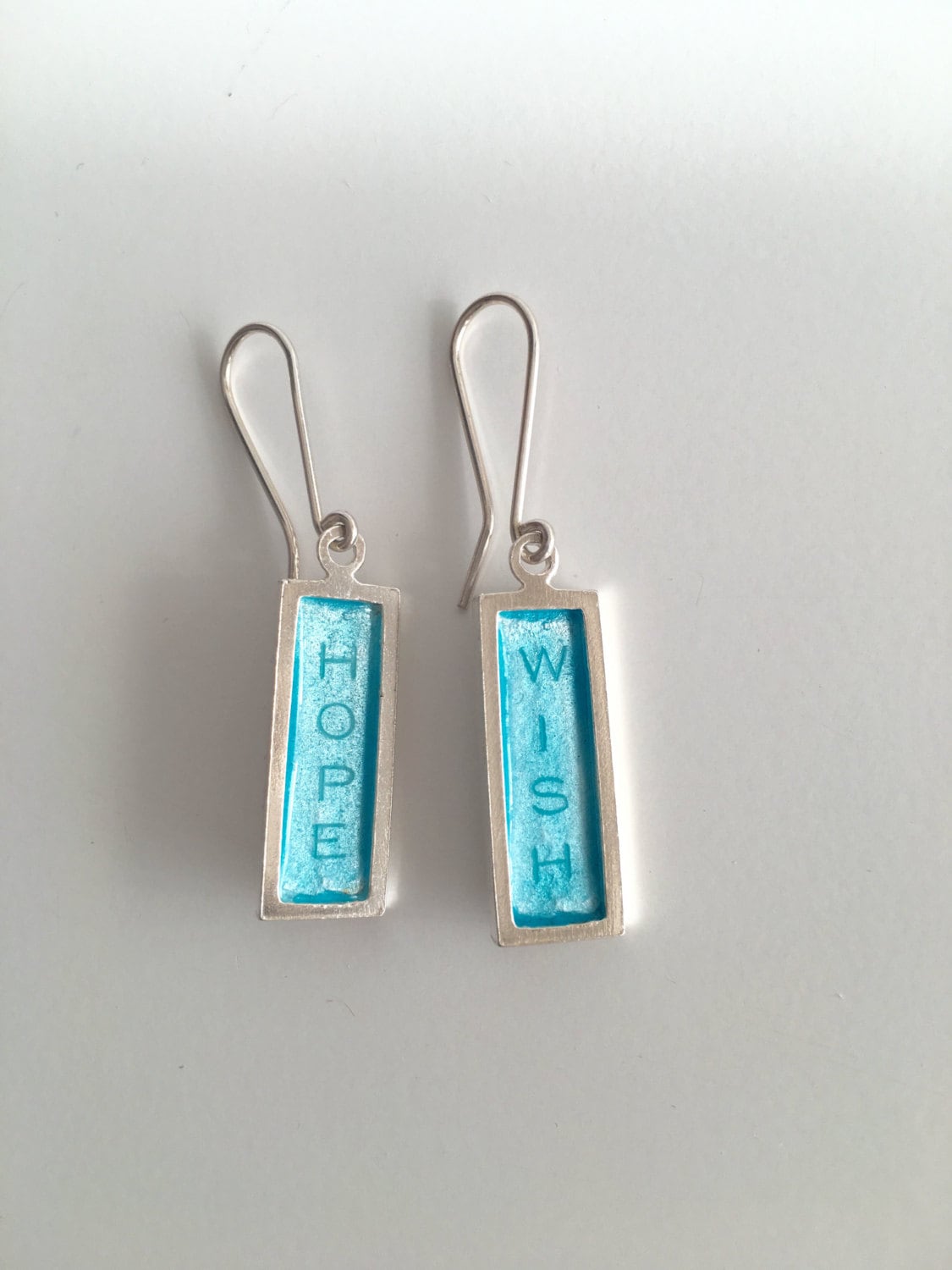 Word enamel earrings Poetic silver earrings blue word