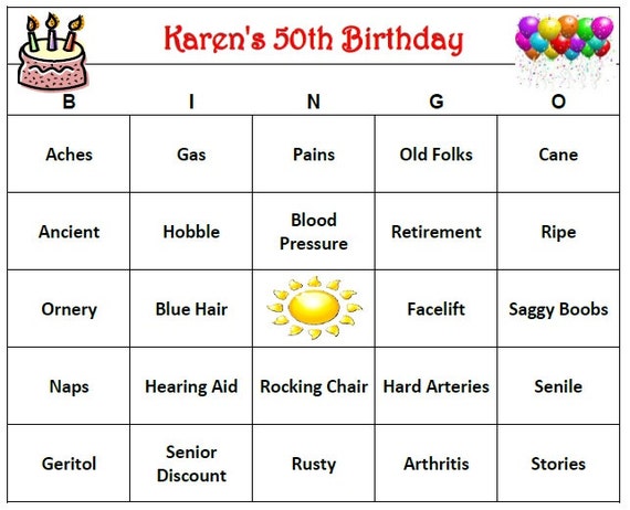 Personalized 50th Birthday Party Bingo Game by BuyMeSomeHappiness