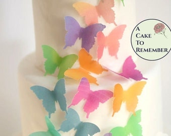 Wedding cake topper edible butterflies. 24 watercolor wafer paper butterflies for cake decorating, cupcake decorating and cookie decorating