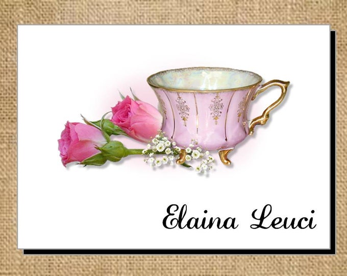 Beautiful Personalized Pink Elegance Saucer Teacup Note Cards - Invitations - Thank You Cards for Bridal Shower or Luncheon ~ Bridal Gift